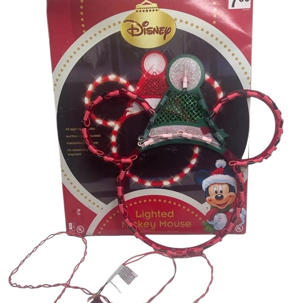 Rare Green/Red Lighted Mickey Mouse Disney Light Up Christmas Window Decor 2009